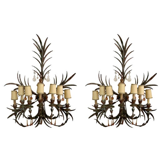 A Mid Century Pair of Glass and Metal Wall Sconces by Tony Duquette at