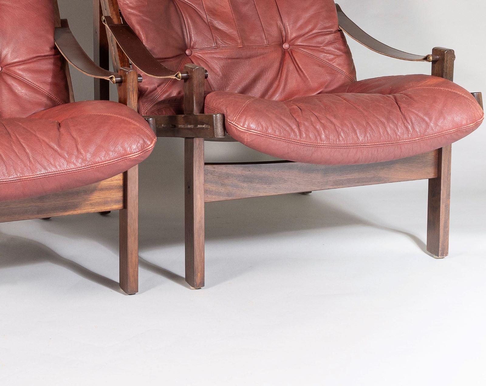 Pair of mid-Century Torbjørn Afdal Hunter-Safari High-Back Leather Lounge Chairs For Sale 6