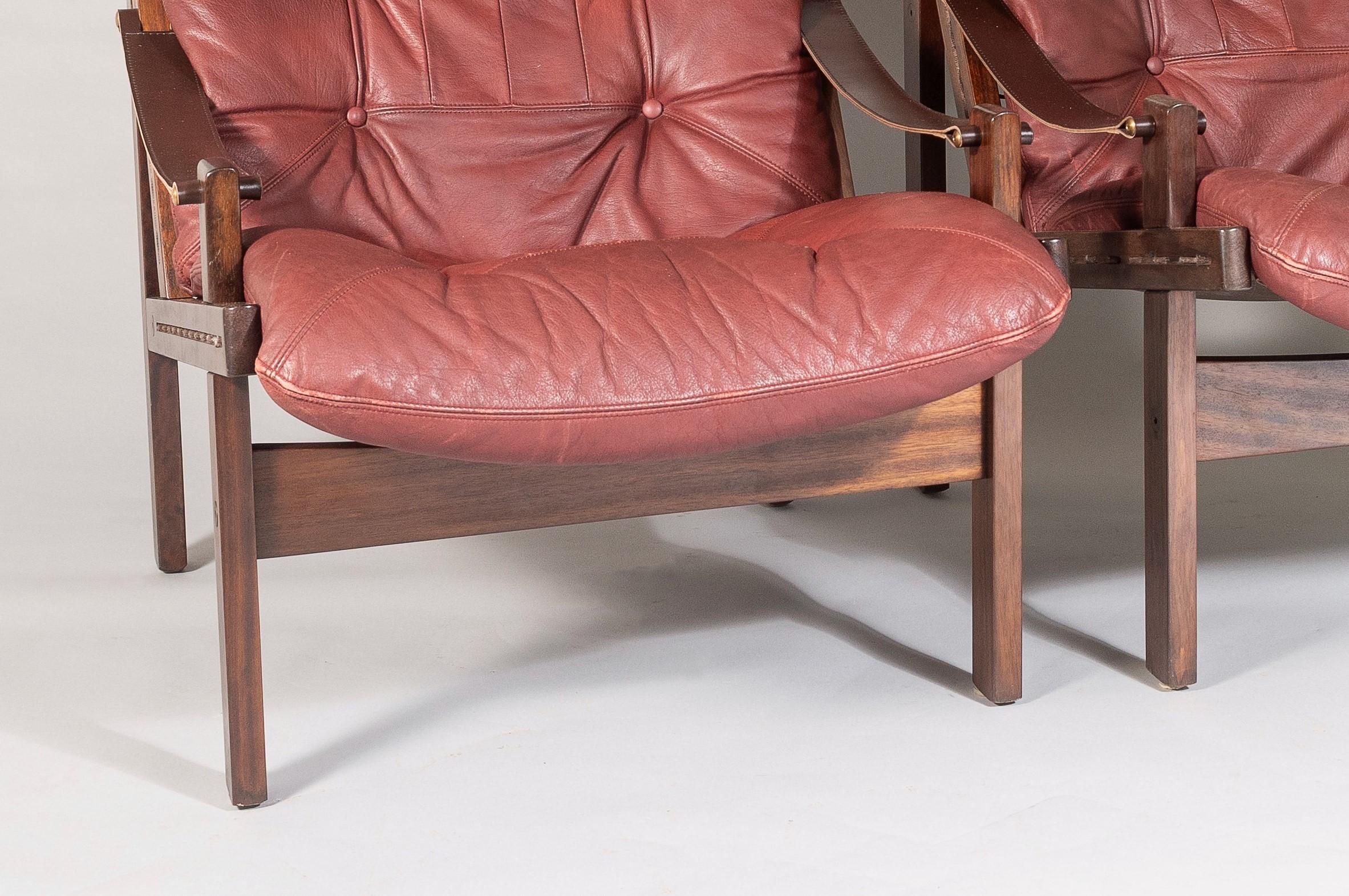Pair of mid-Century Torbjørn Afdal Hunter-Safari High-Back Leather Lounge Chairs For Sale 7