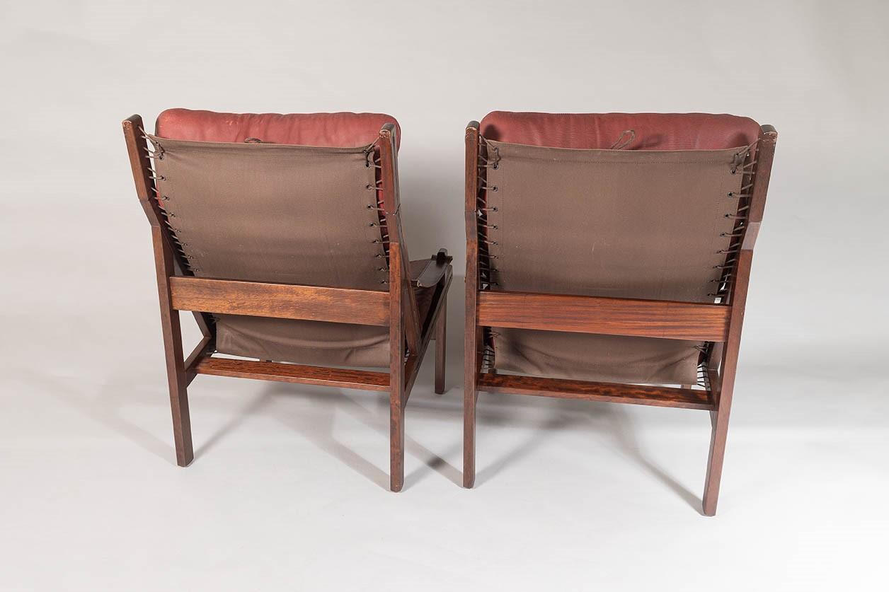 Pair of mid-Century Torbjørn Afdal Hunter-Safari High-Back Leather Lounge Chairs For Sale 8