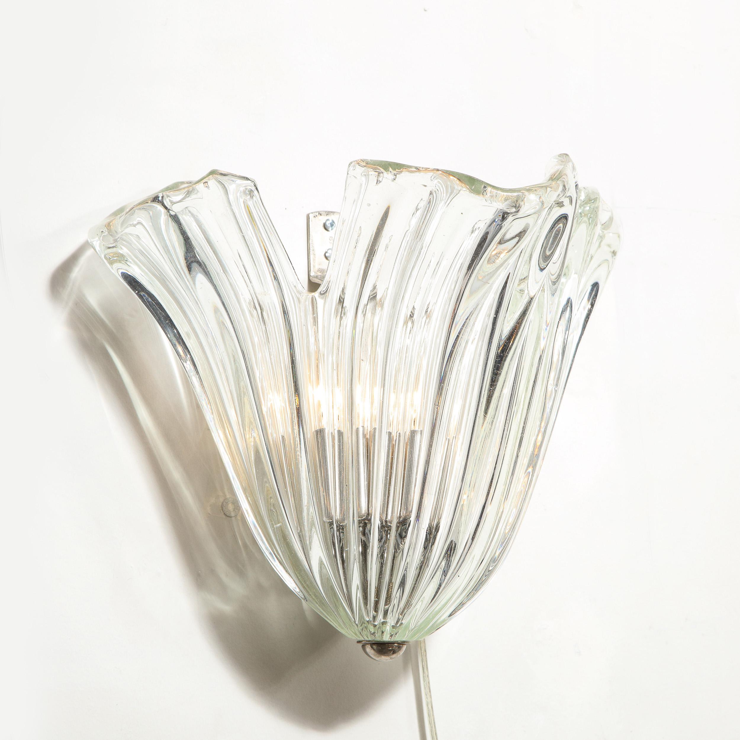Mid-Century Modern Pair of Mid Century Translucent Stylized Anemone Sconces by Barovier e Toso