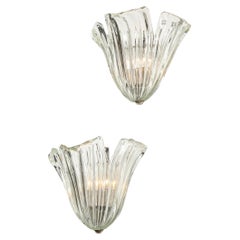Pair of Mid Century Translucent Stylized Anemone Sconces by Barovier e Toso