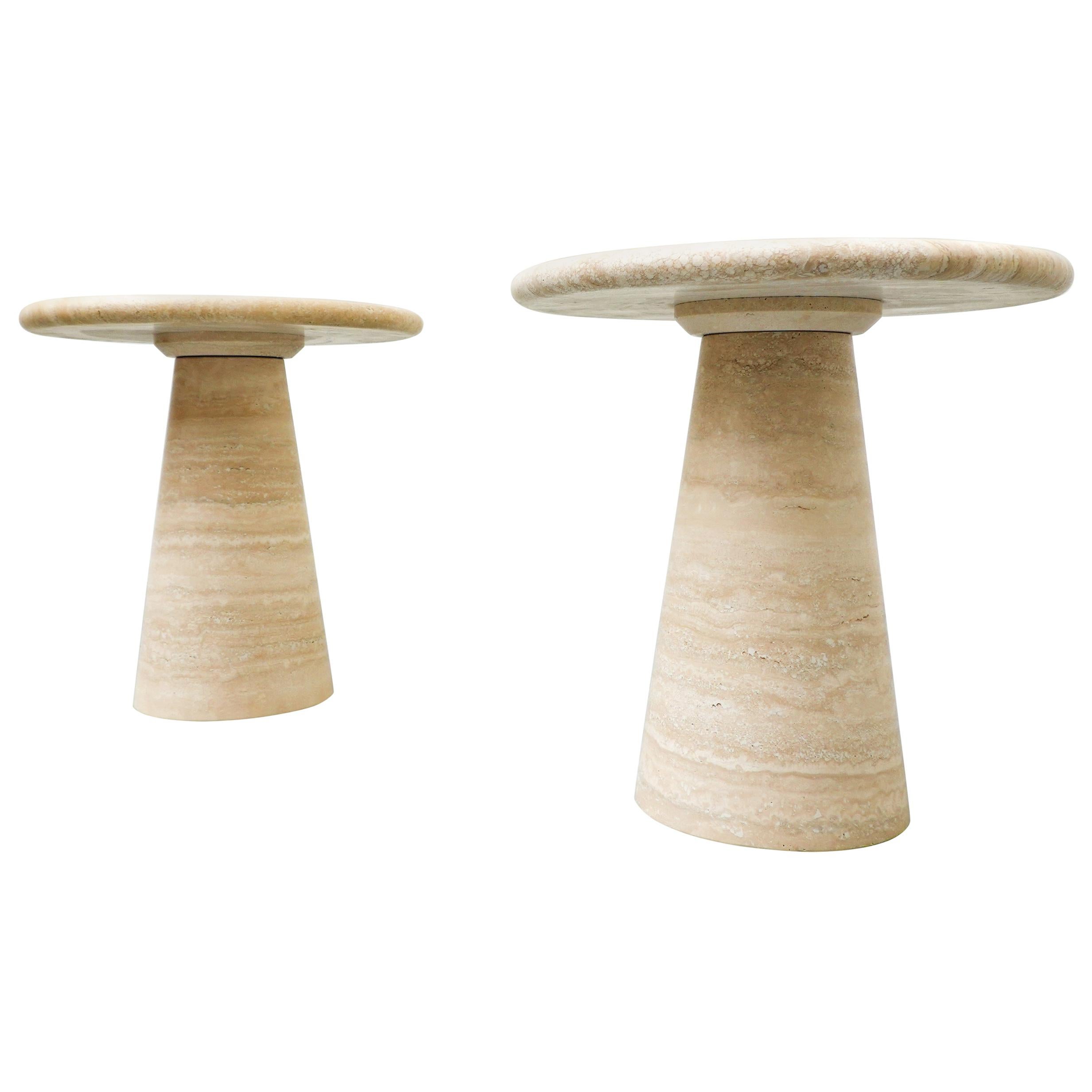 Pair of  Contemporary Italian Travertine Side Tables