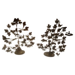 Vintage Pair of Mid Century Tree of Life Brass Candlabras with Swan Hippos Lions Gators