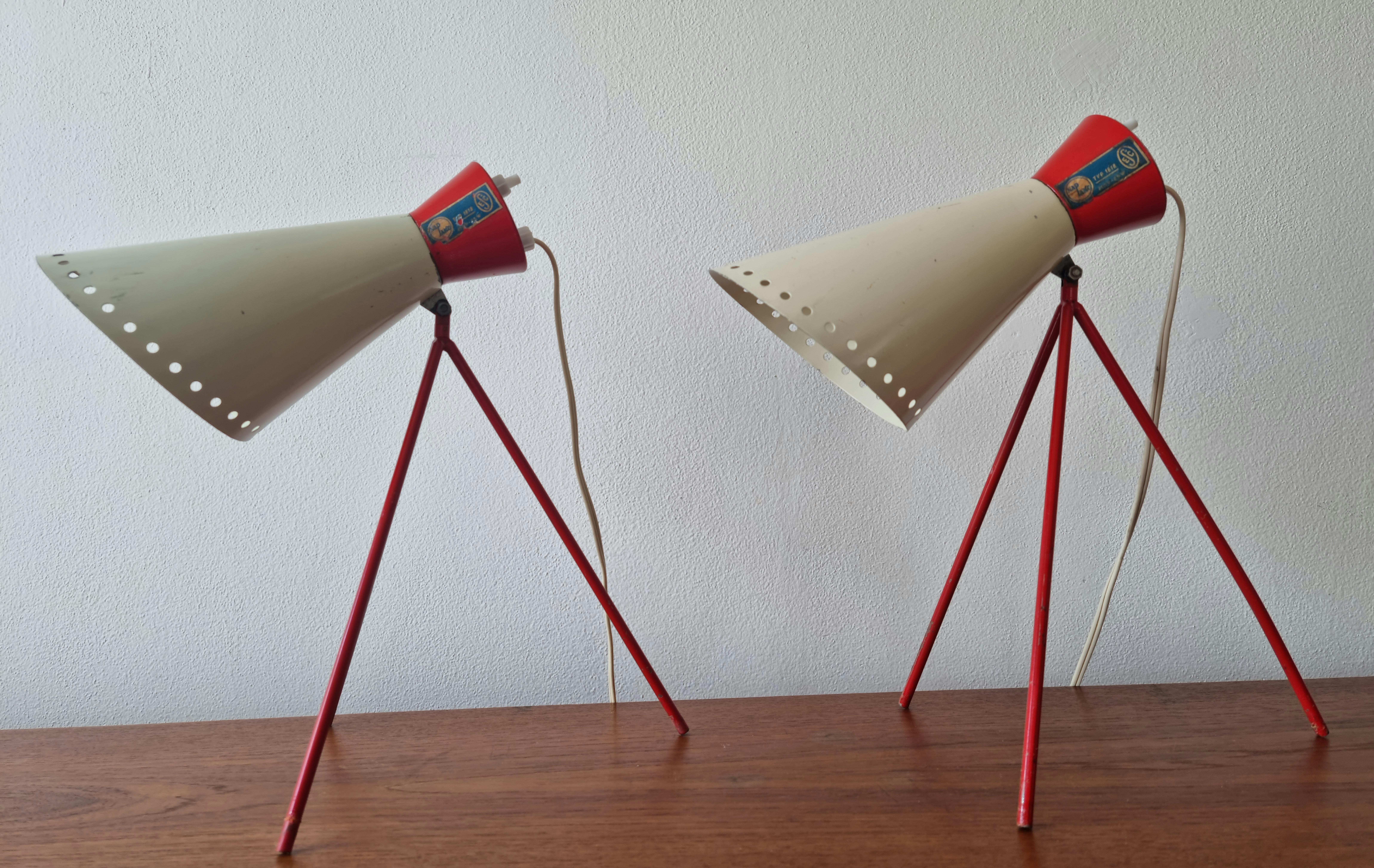 Mid-Century Modern Pair of Mid Century Tripod Table Lamps Napako, Josef Hurka, 1960s For Sale