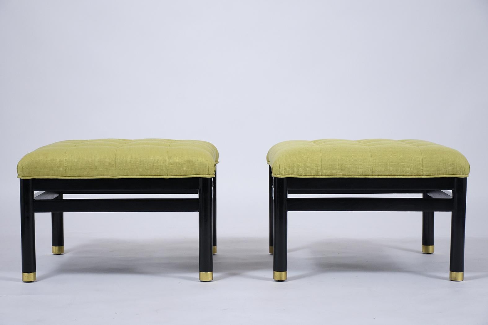 Carved Pair of Mid-Century Modern Upholstery Benches