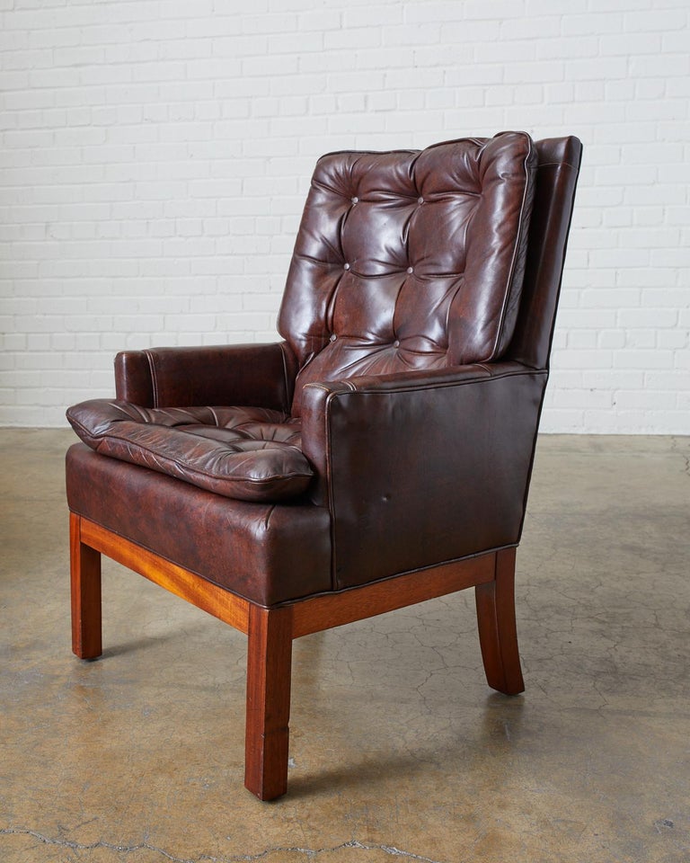 Pair of Midcentury Tufted Leather Library Chairs at 1stDibs