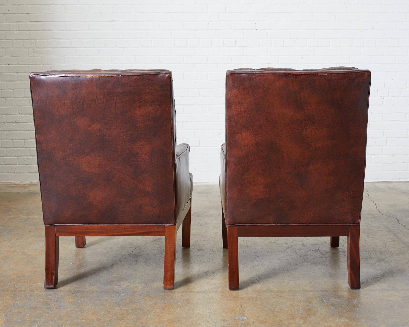 Pair of Midcentury Tufted Leather Library Chairs 8