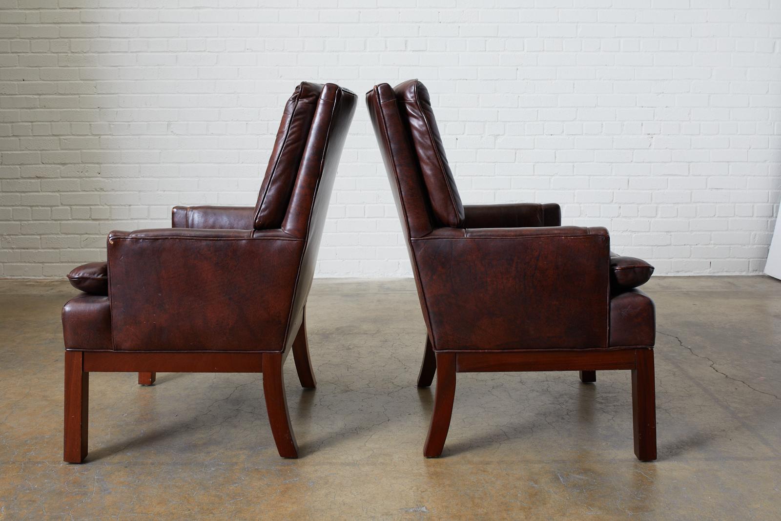 Mid-Century Modern Pair of Midcentury Tufted Leather Library Chairs