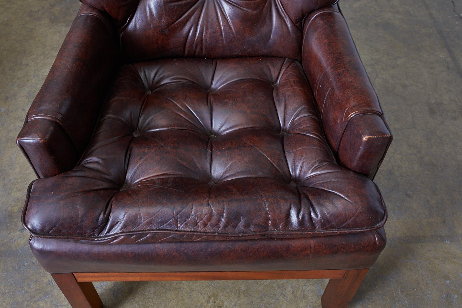Pair of Midcentury Tufted Leather Library Chairs 2