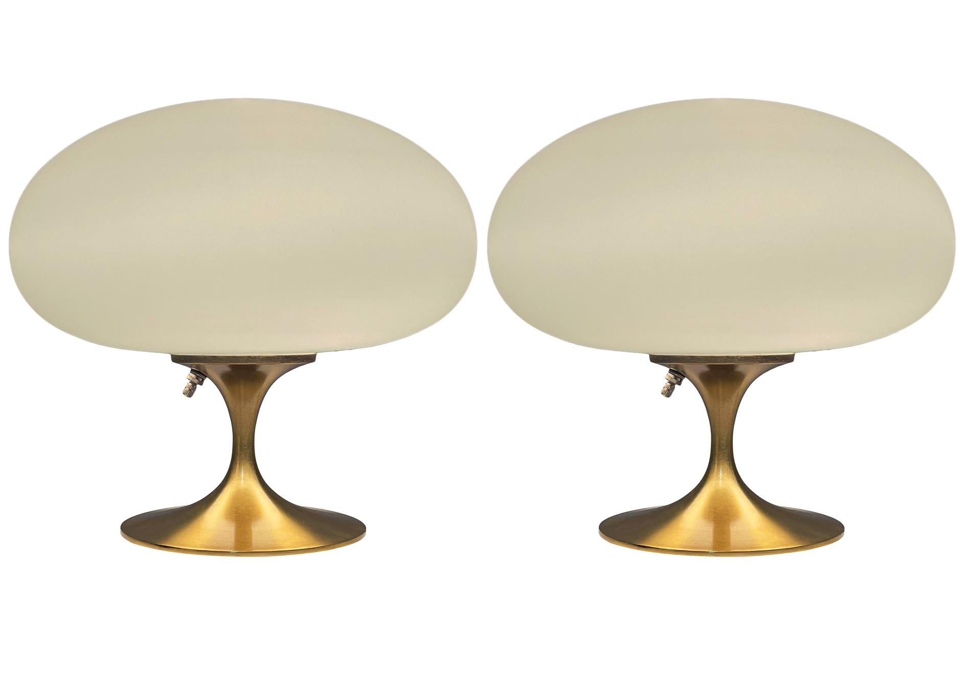 Pair of Mid Century Table Lamps by Designline in Brass / Gold & White Glass In New Condition For Sale In Philadelphia, PA