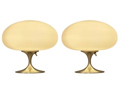 Pair of Mid Century Tulip Stemlite Lamps by Designline in Nickel & White Glass