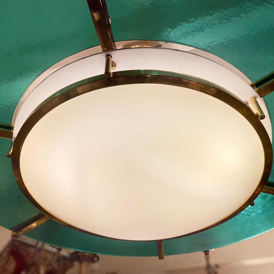 Italian Pair of Mid Century Turquoise Glass Light Fixtures, Sold Individually For Sale