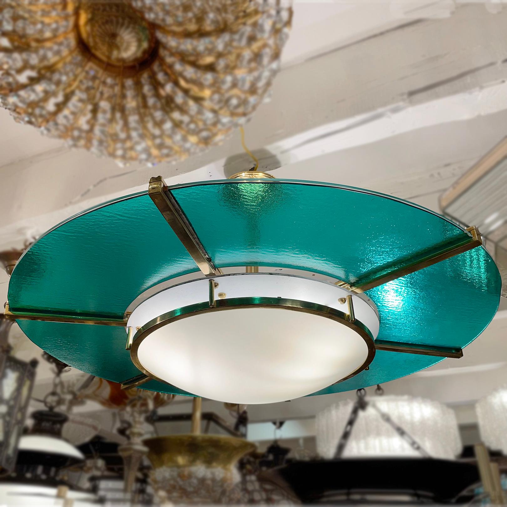Pair of Mid Century Turquoise Glass Light Fixtures, Sold Individually In Good Condition For Sale In New York, NY