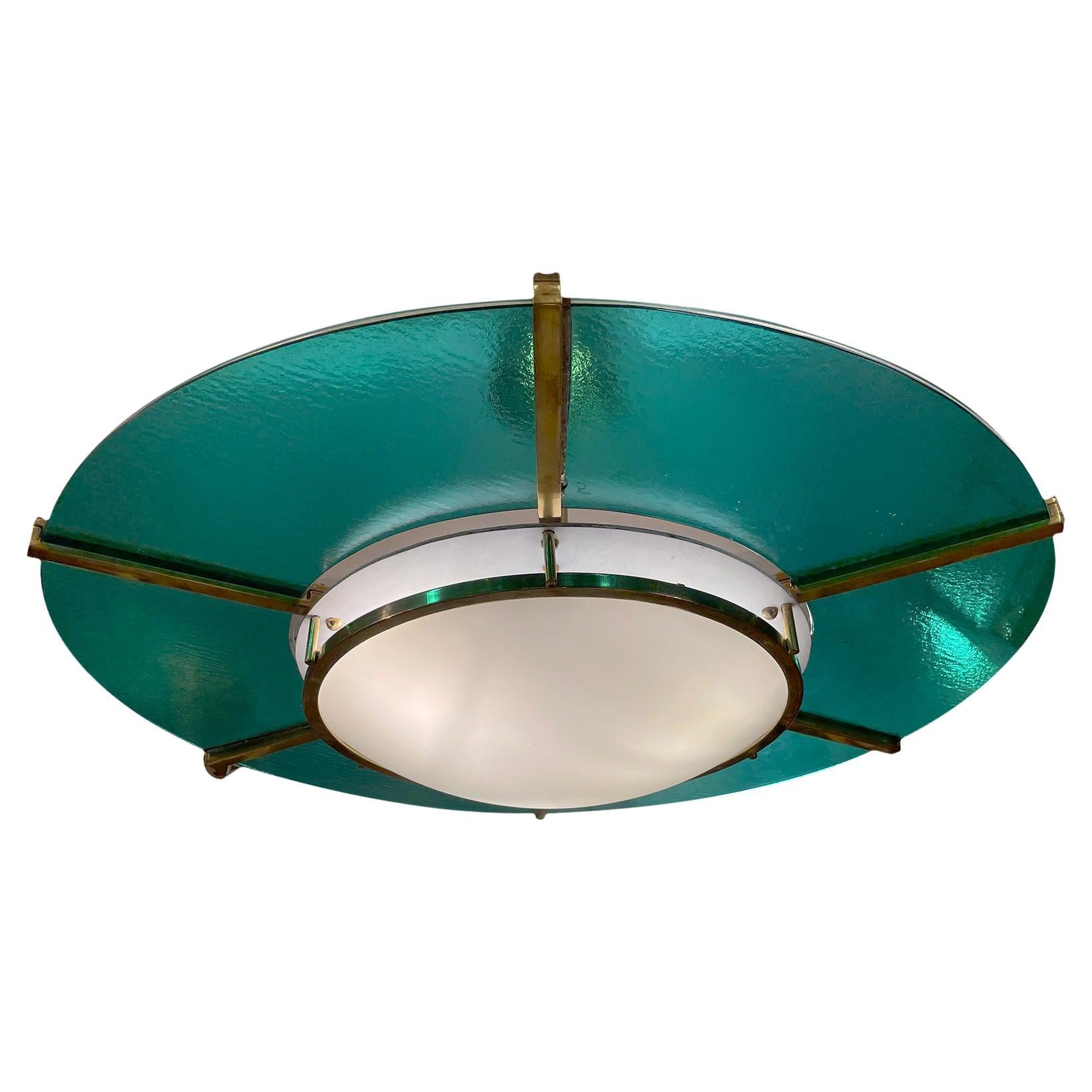 Pair of Mid Century Turquoise Glass Light Fixtures, Sold Individually For Sale