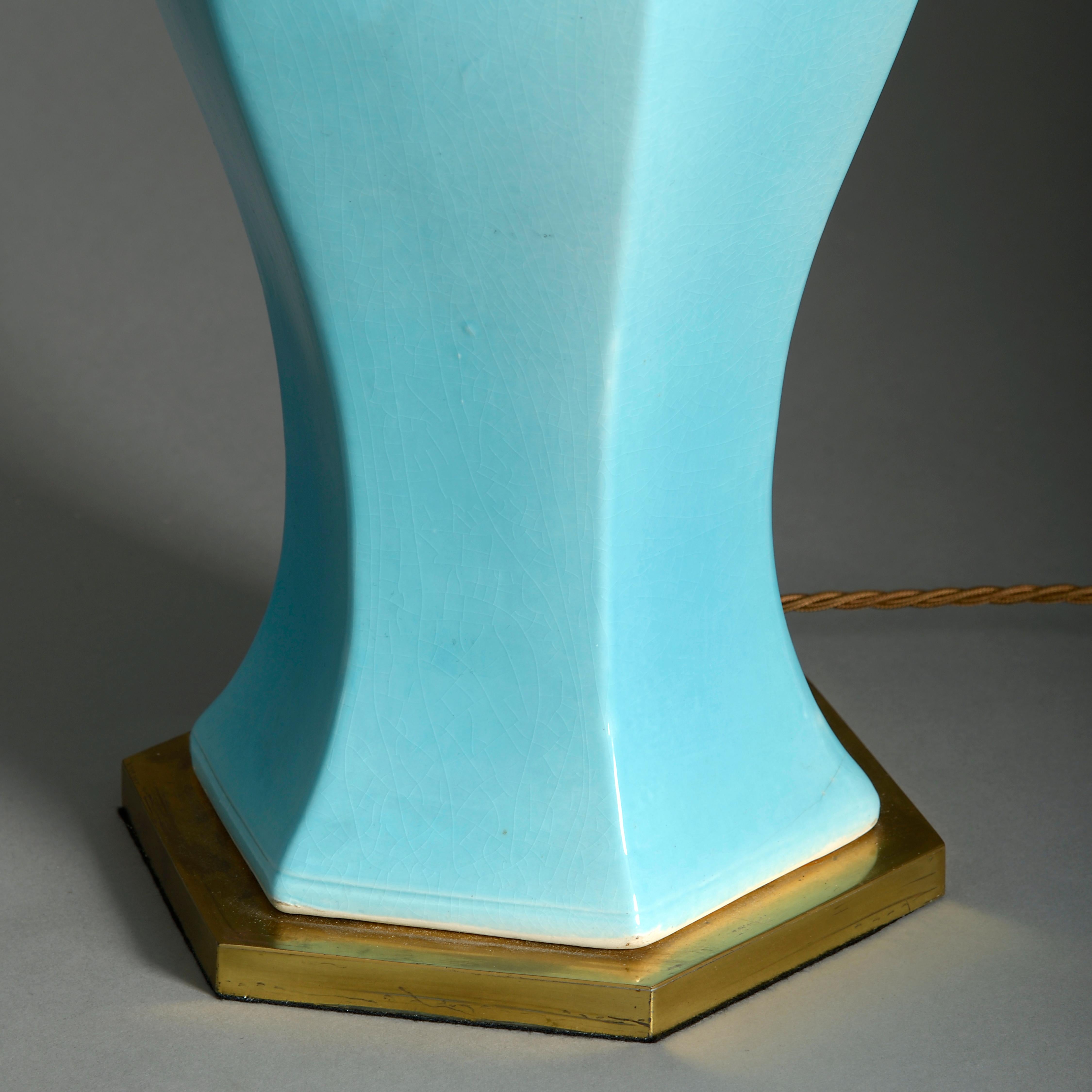 French Pair of Midcentury Turquoise Glazed Vase Lamps