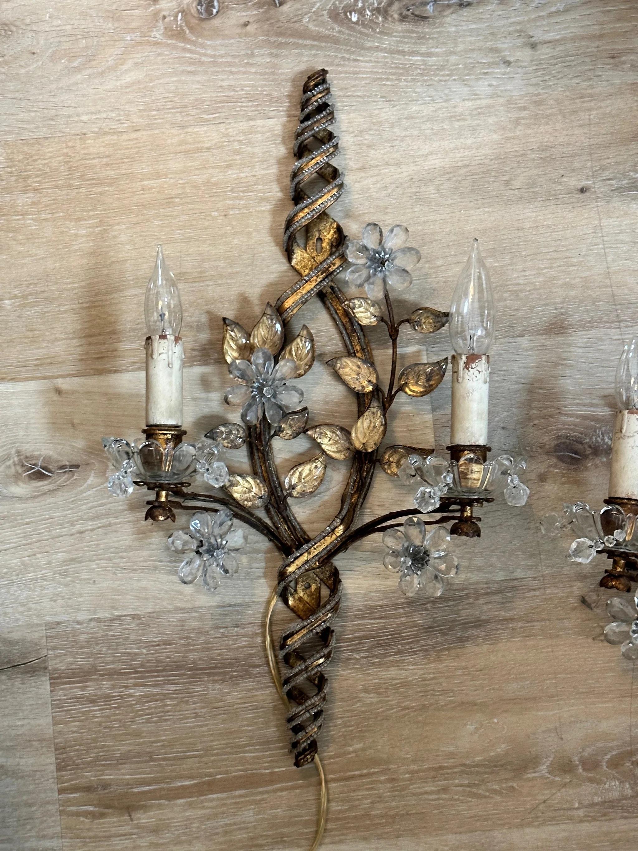 Pair of Mid-Century Two-Light Maison Bagues Sconces c. 1930 In Good Condition For Sale In Charlottesville, VA