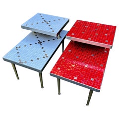 Pair of Mid-Century Two Tier Tile Top End Tables, circa 1950