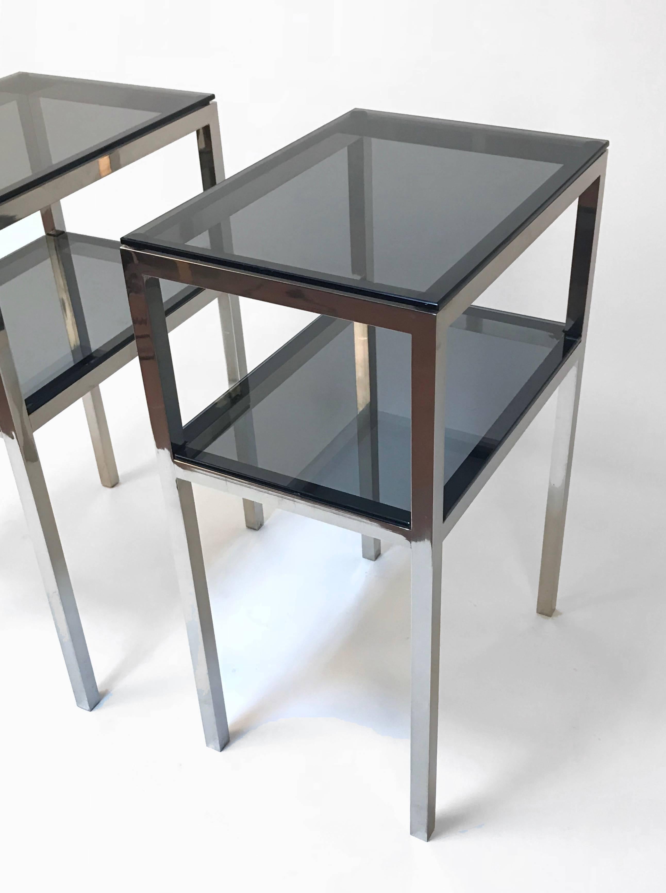 Steel Pair of Mid-Century Two-Tiered Accent Tables Attributed to Romeo Rega, Italy