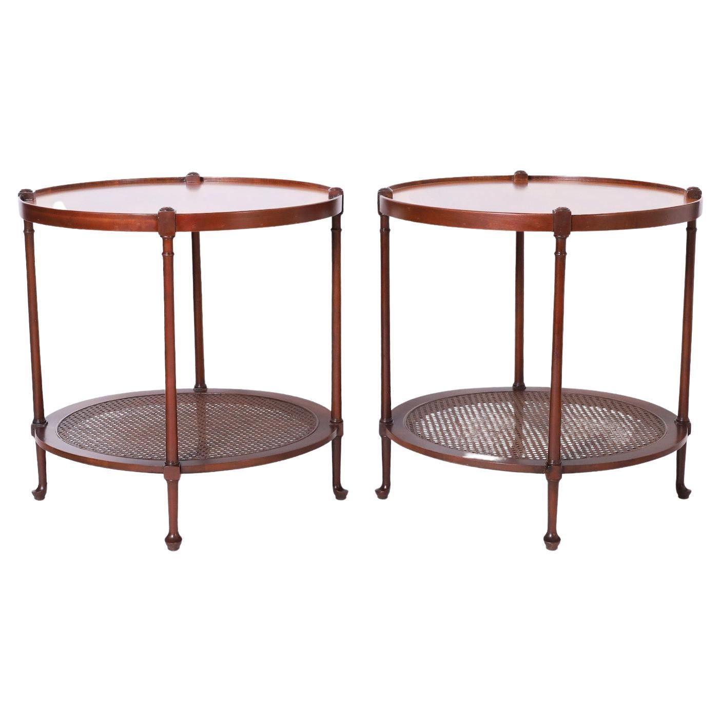 Pair of Midcentury Two Tiered Round Stands or Tables by Baker