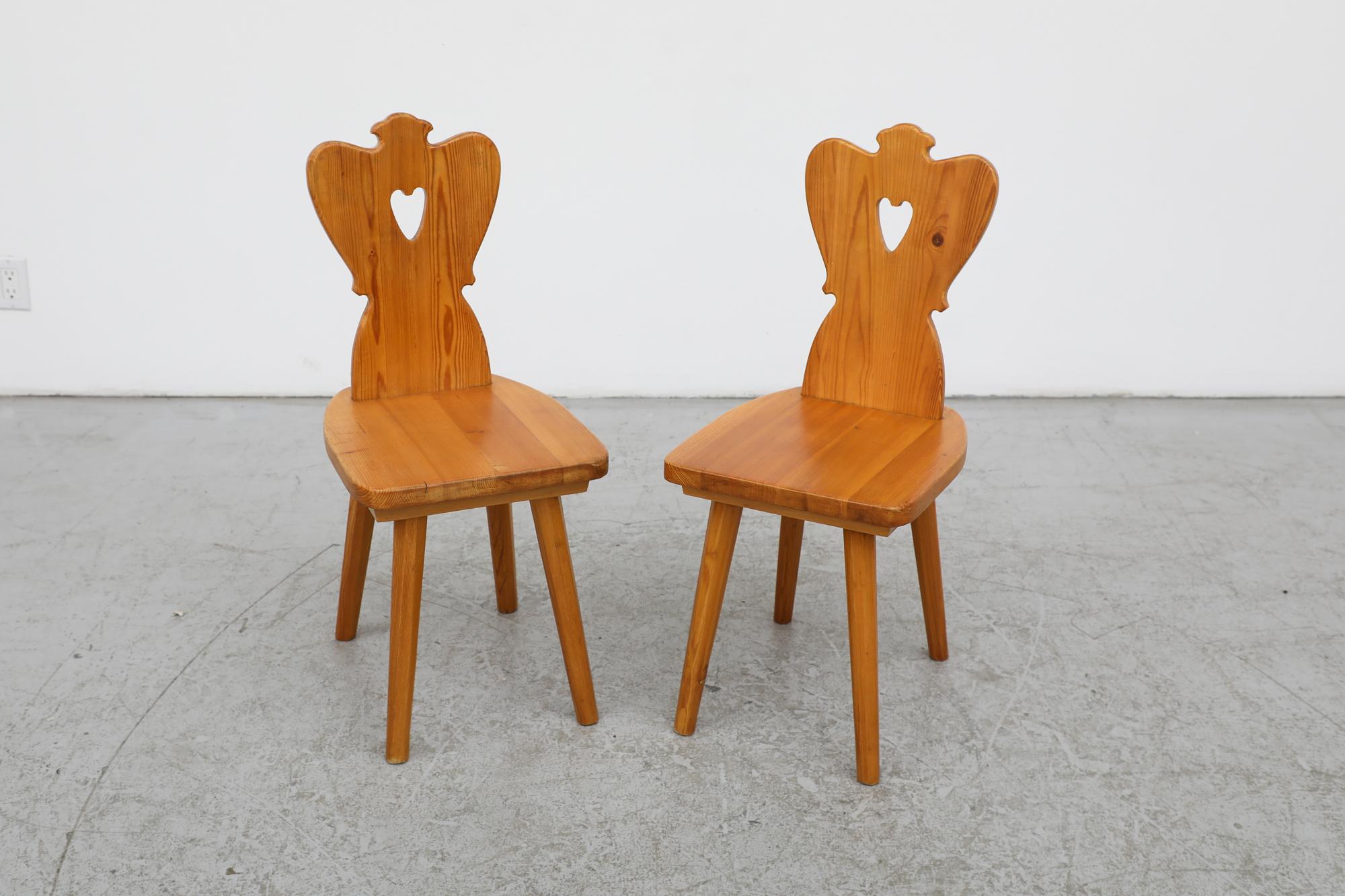 Pine Pair of Mid-Century Tyrolean Style Folk Chairs For Sale