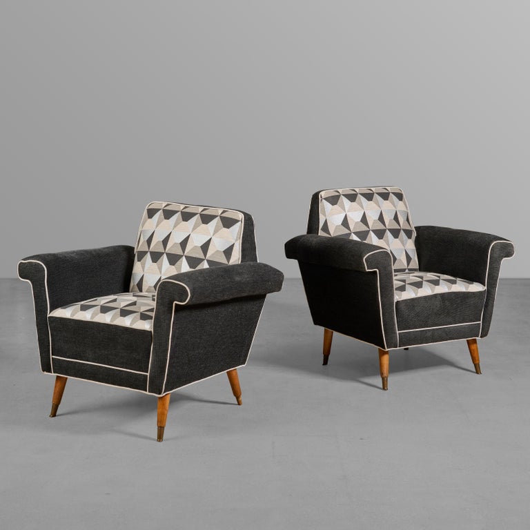 Pair of MidCentury Upholstered Chairs For Sale at 1stDibs