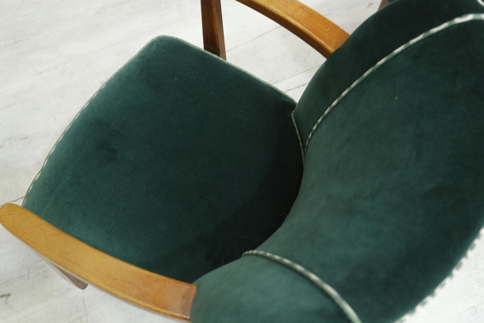 Pair of Mid Century Upholstered Desk Chairs, Green Velvet 6