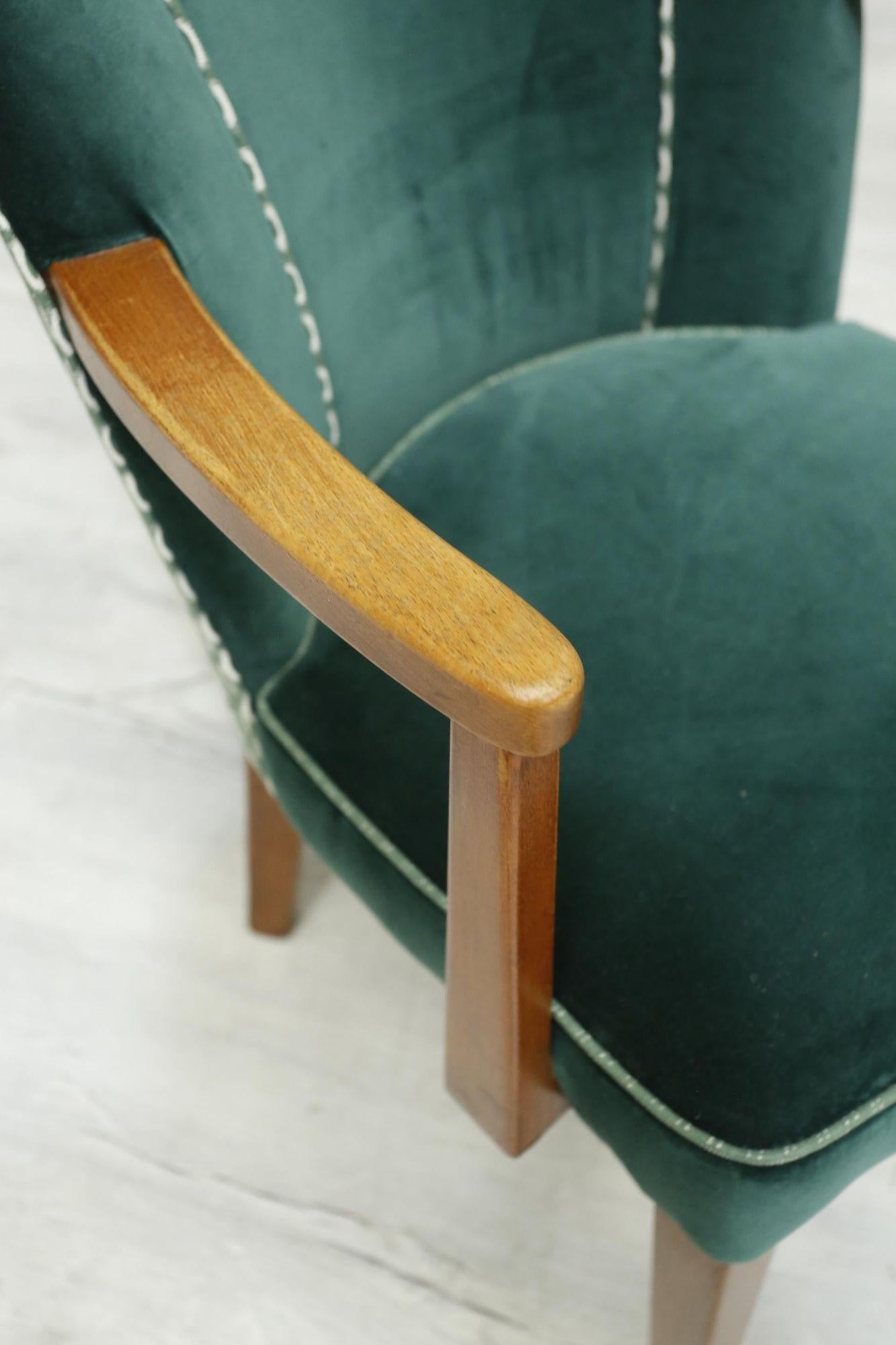 Pair of Mid Century Upholstered Desk Chairs, Green Velvet In Excellent Condition In Malton, GB