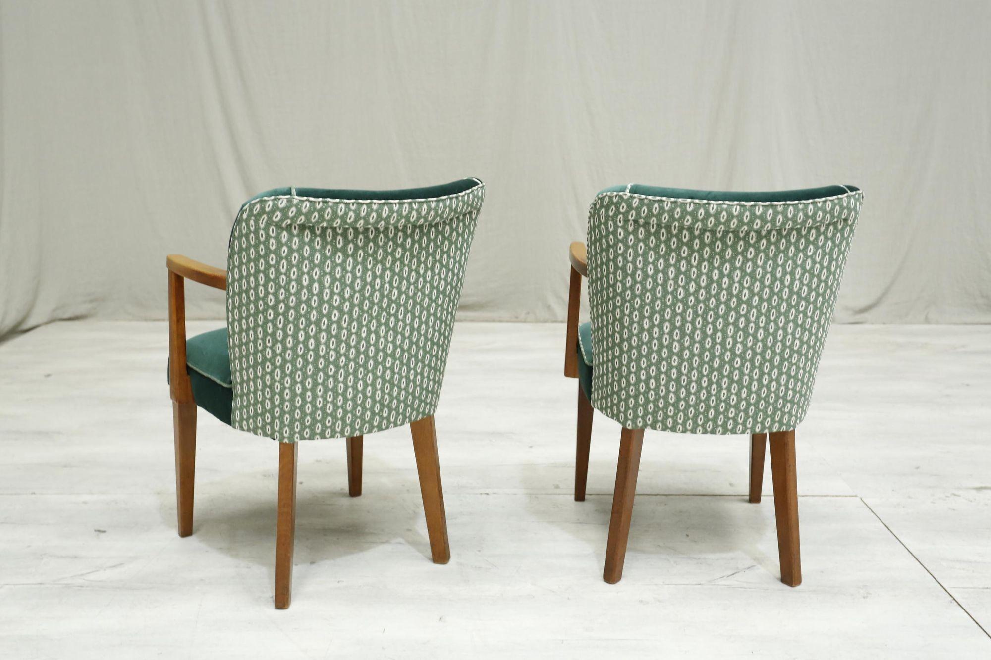 Pair of Mid Century Upholstered Desk Chairs, Green Velvet 2
