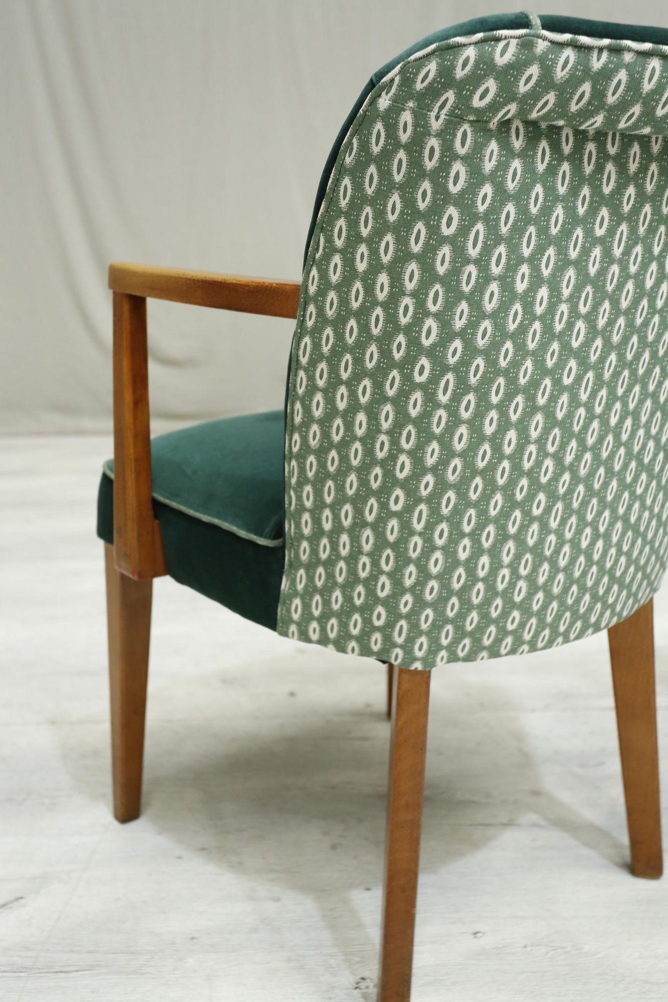 Pair of Mid Century Upholstered Desk Chairs, Green Velvet 3