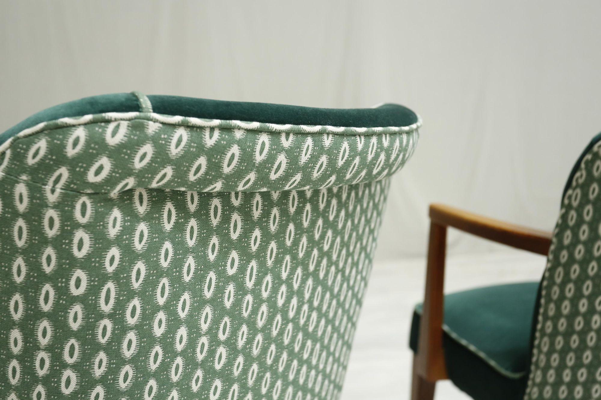 Pair of Mid Century Upholstered Desk Chairs, Green Velvet 4