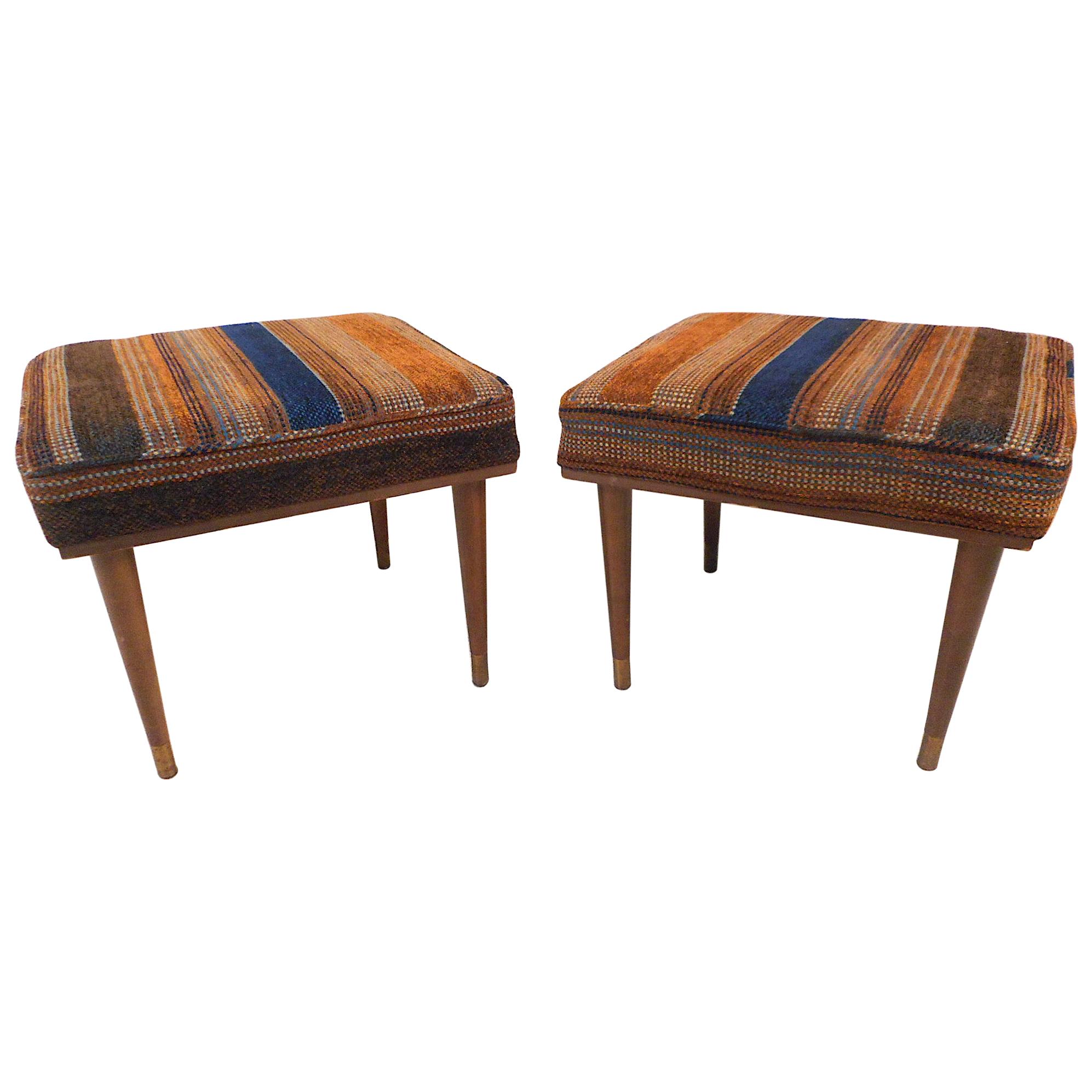 Pair of Midcentury Upholstered Ottomans