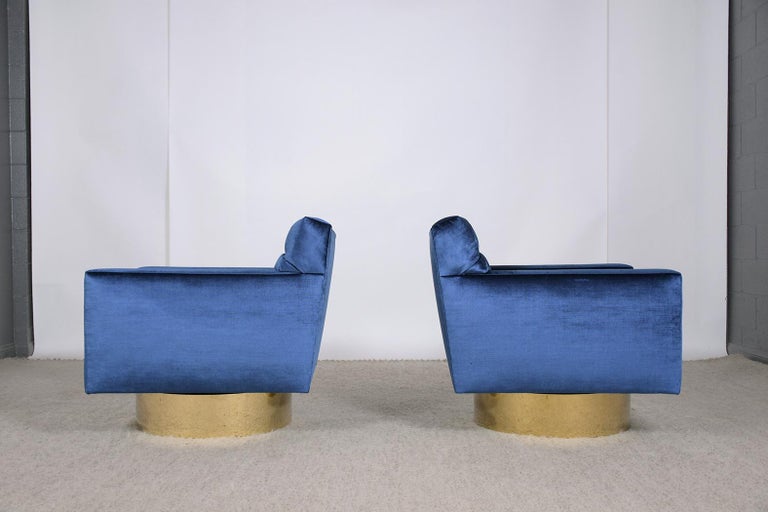 Pair of Mid-Century Brass Swivel Lounge Chairs For Sale 4