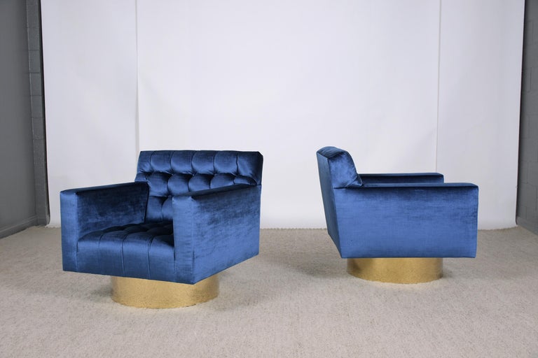Mid-Century Modern Pair of Mid-Century Brass Swivel Lounge Chairs For Sale