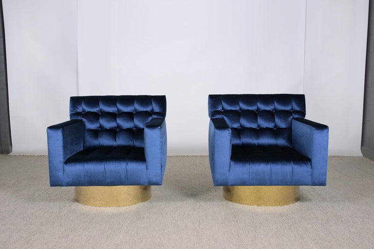 Mid-20th Century Pair of Mid-Century Brass Swivel Lounge Chairs For Sale