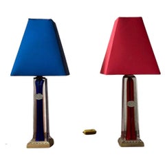 Paire de lampes en cristal et laiton Val Saint Lambert du milieu du siècle dernier