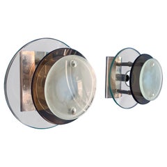 Coppia di lampade da parete Veca di metà secolo in vetro pesante multicolore