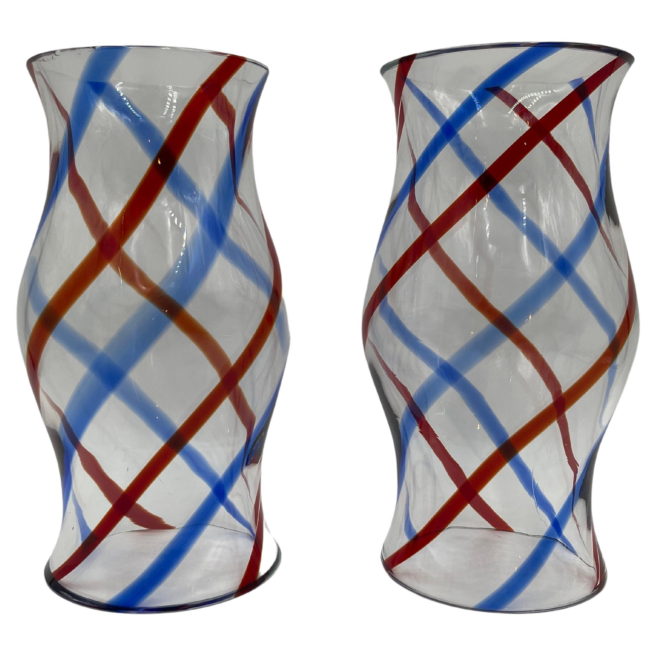 Pair of Mid-Century Venetian Murano Glass Hurricanes