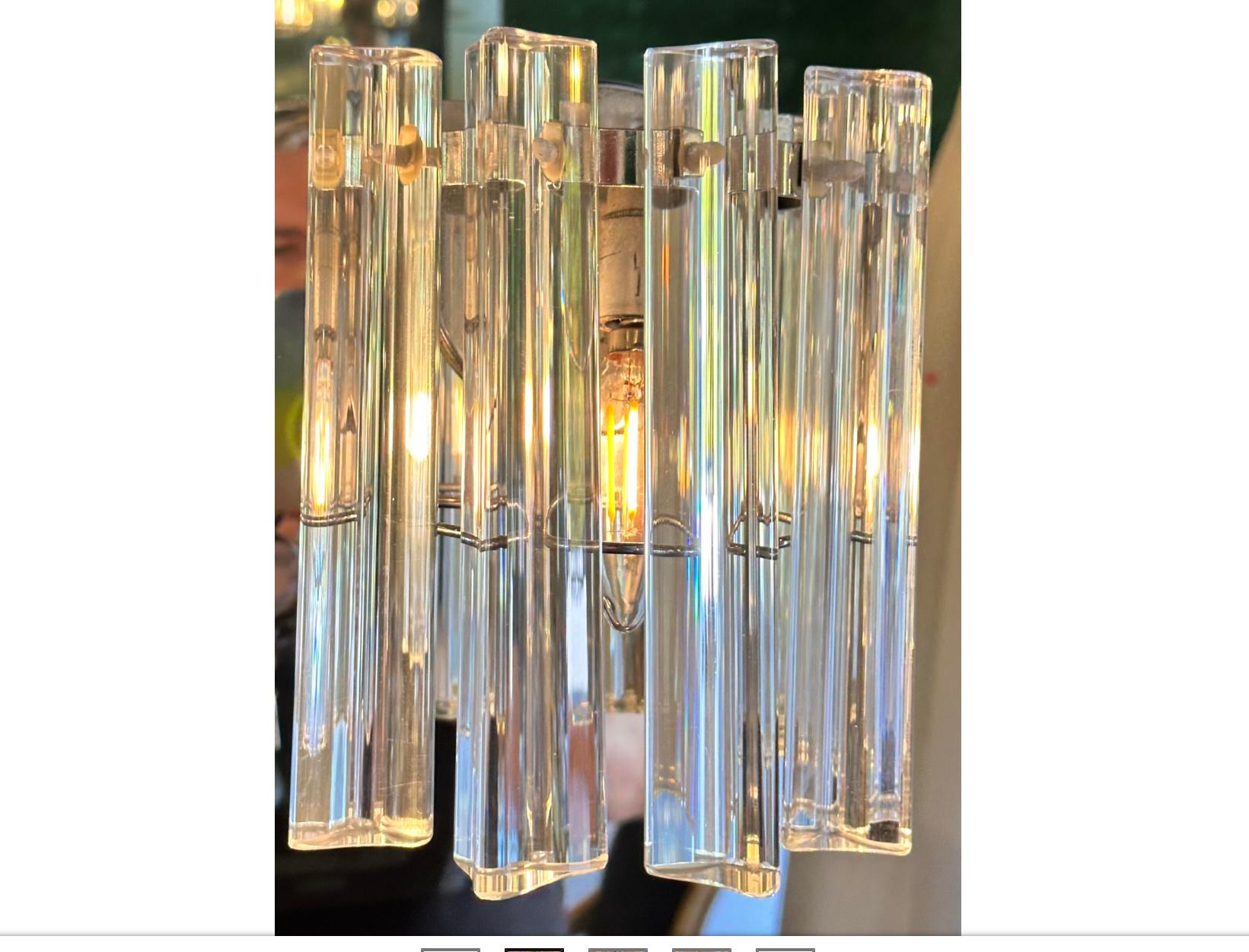 Mid-Century Modern Pair of Mid Century Venini Italian Crystal Sconces  For Sale