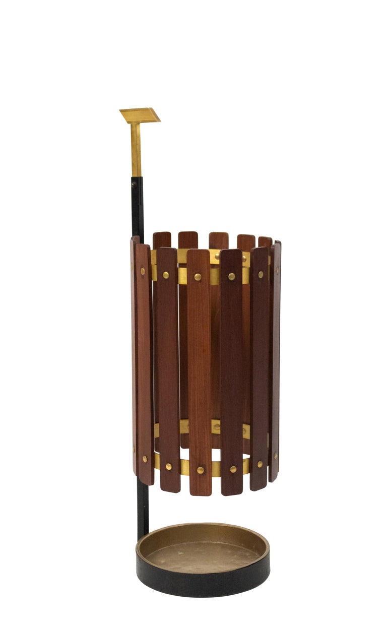 Pair of Midcentury Vertical Slatted Teak Wood Umbrella Stands at 1stDibs