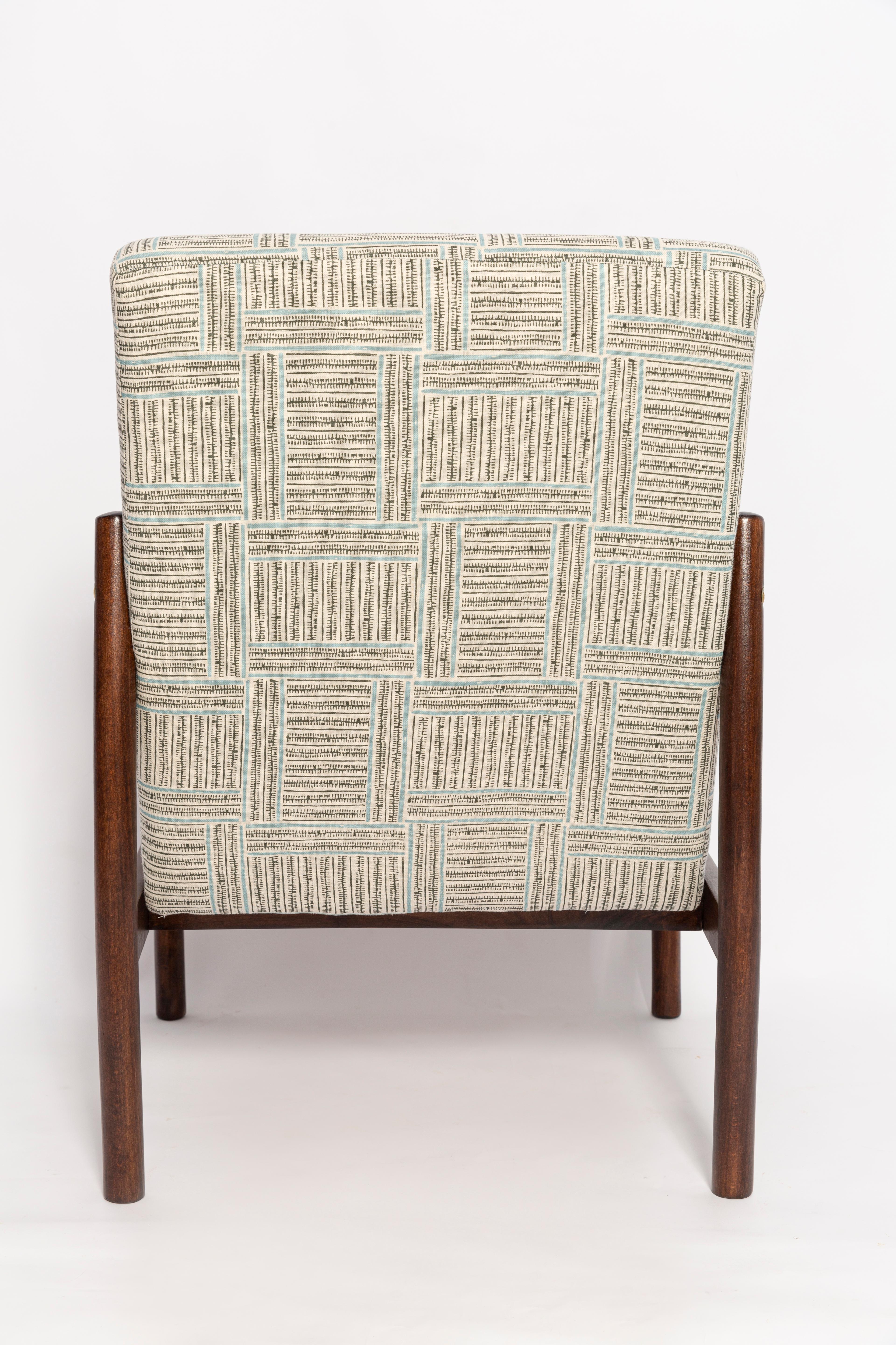 Pair of Mid Century Vintage Armchairs, Beige and Blue Linen, Europe, 1960s For Sale 2