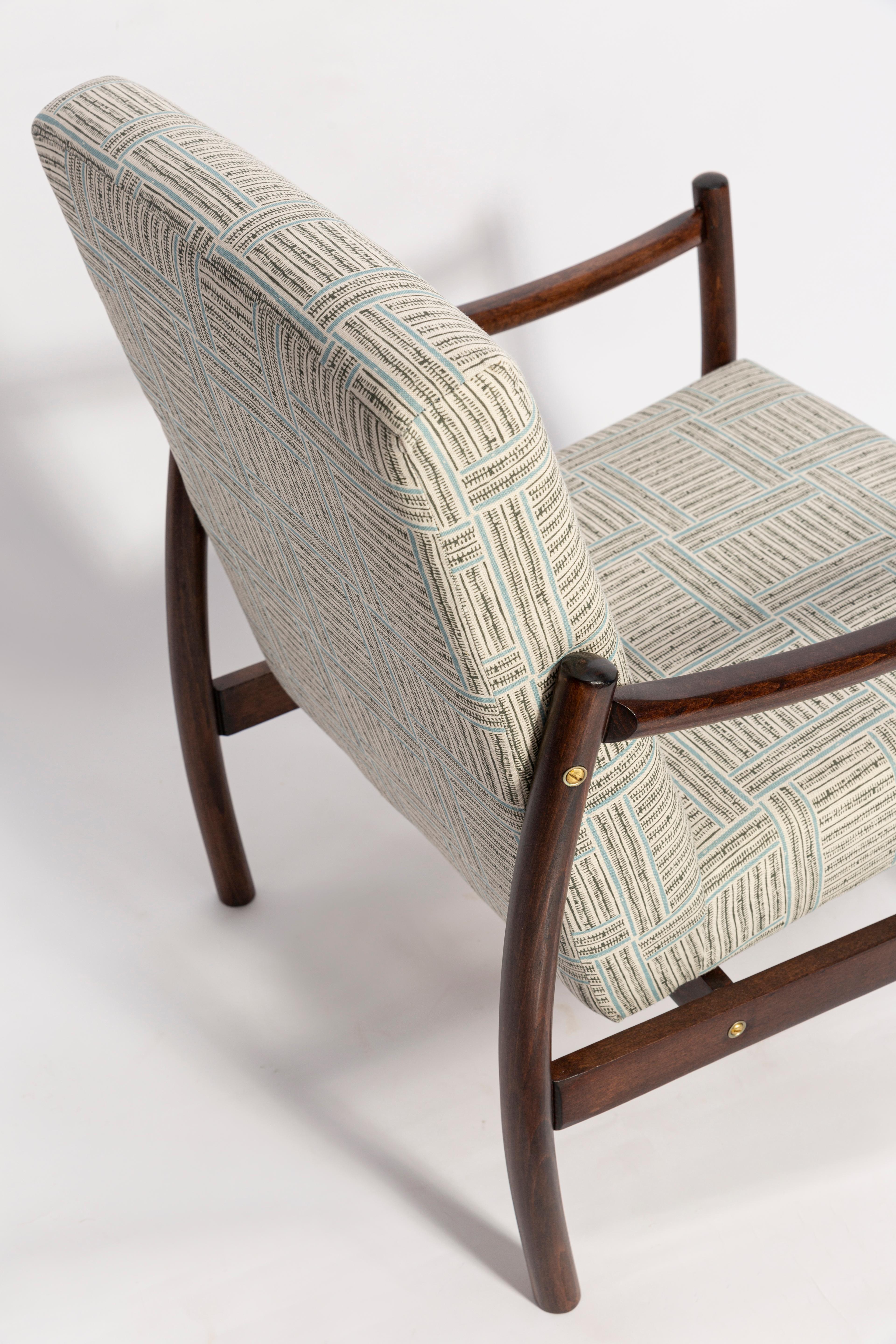 20th Century Pair of Mid Century Vintage Armchairs, Beige and Blue Linen, Europe, 1960s For Sale