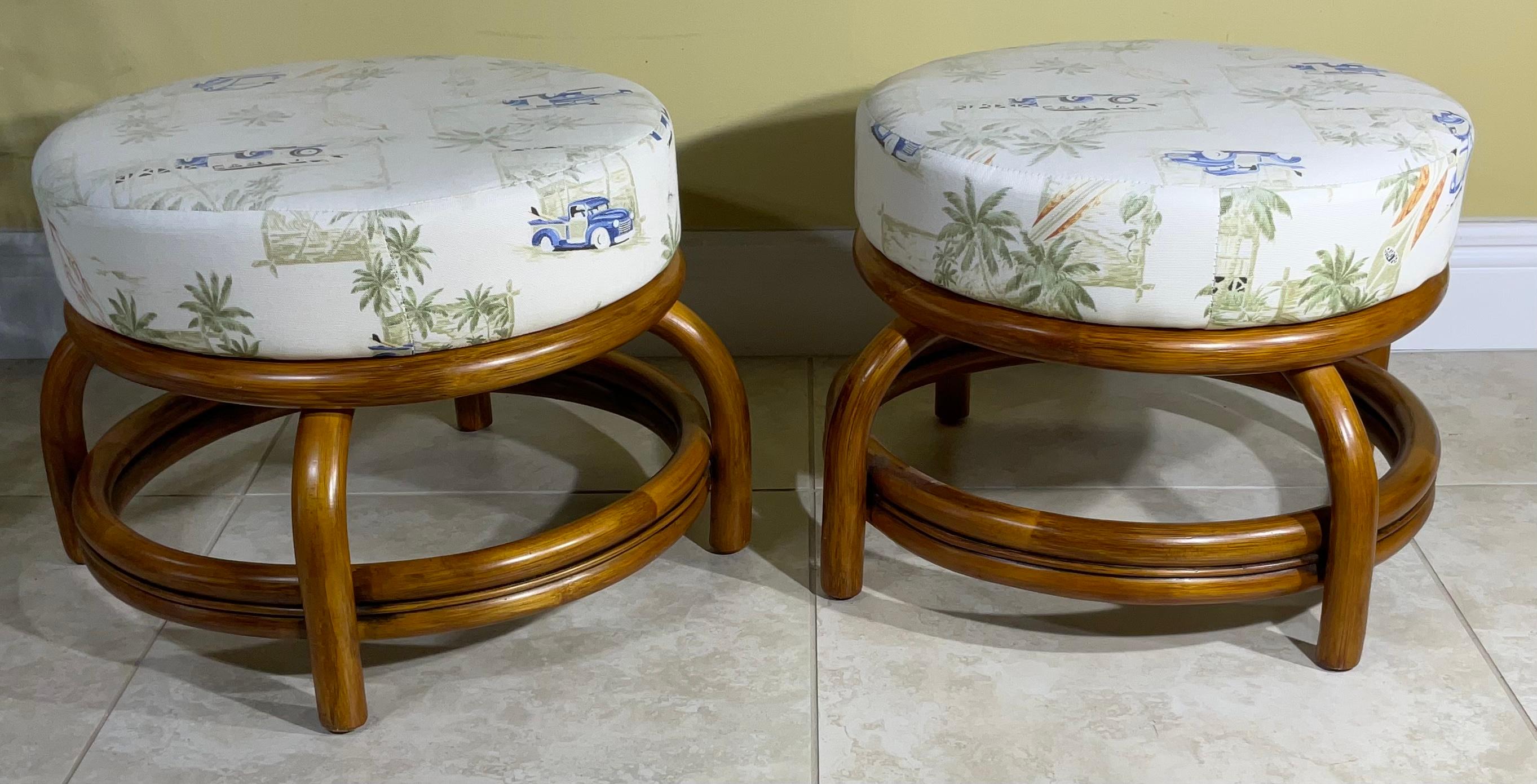 Cotton Pair of Midcentury Vintage Bamboo Sitting Stool For Sale