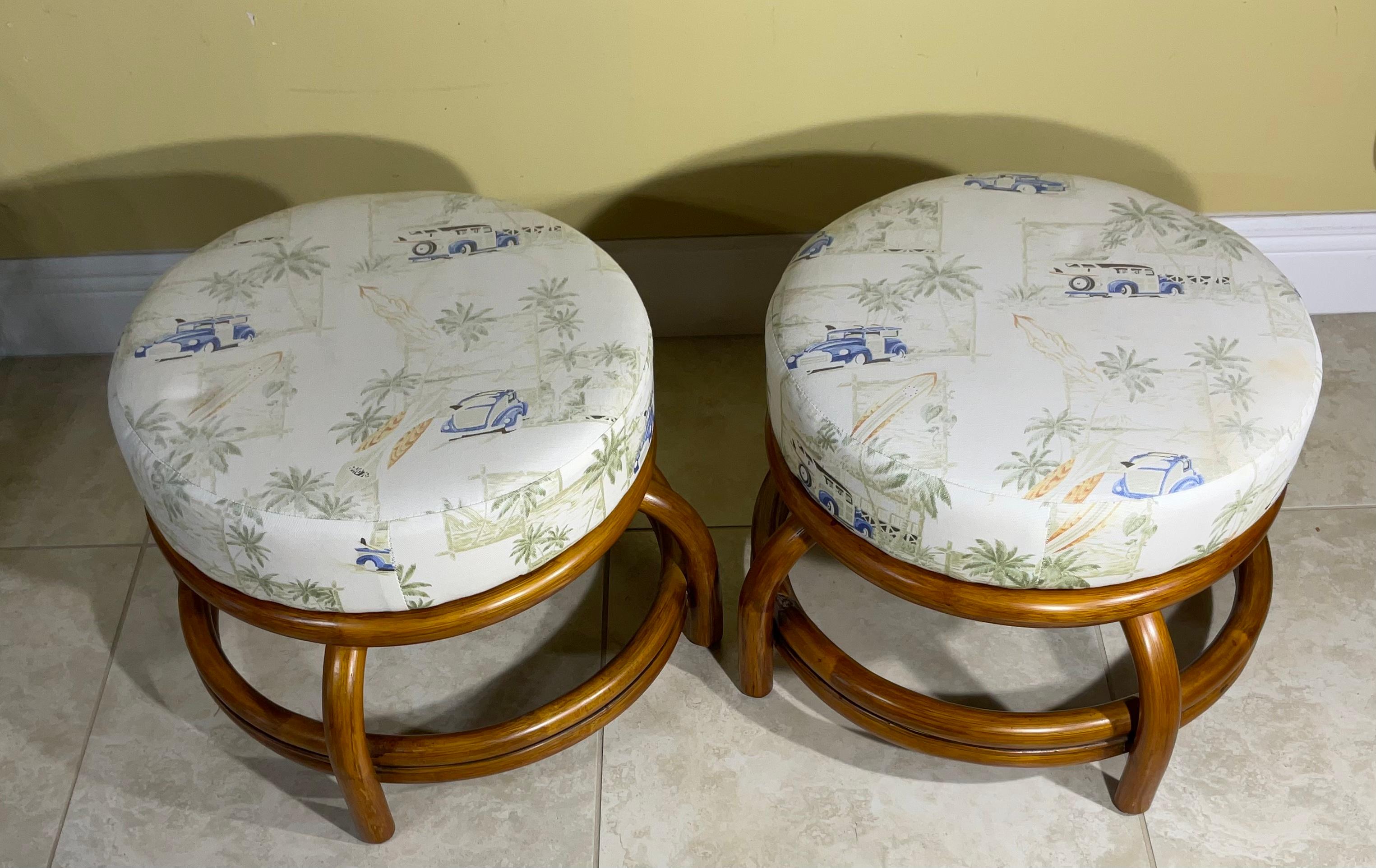 Pair of Midcentury Vintage Bamboo Sitting Stool For Sale 2