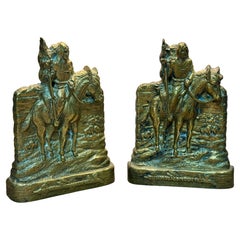 Pair of Mid-Century Vintage Brass "Indian Planes Rider on Horse" Figure Bookends