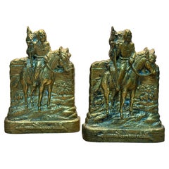 Pair of Mid-Century Vintage Brass "Indian Planes Rider on Horse" Figure Bookends