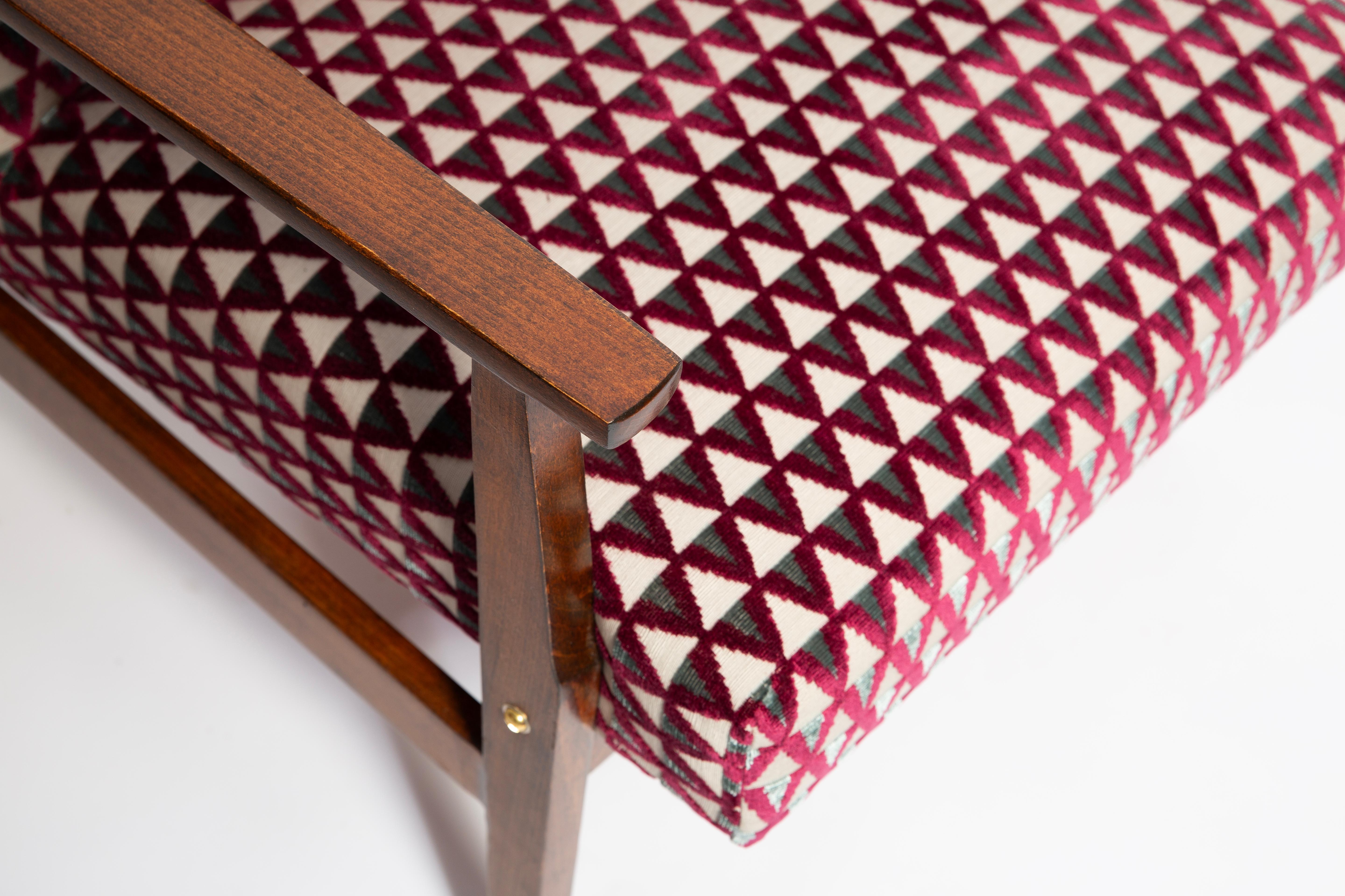 Velluto Coppia di poltrone BW-14 del Mid Century Vintage, velluto viola Amuleto Dedar, anni '60 in vendita