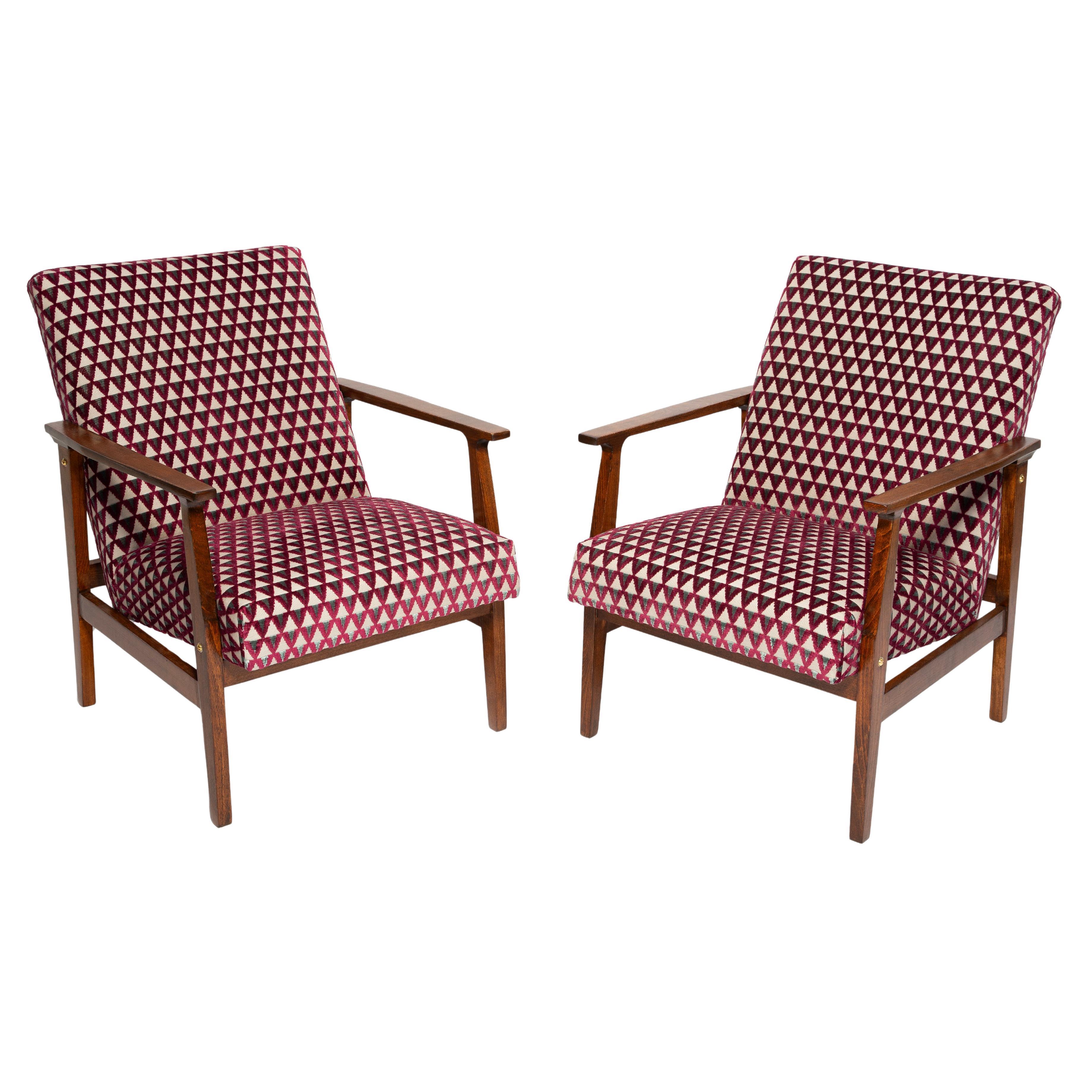 Coppia di poltrone BW-14 del Mid Century Vintage, velluto viola Amuleto Dedar, anni '60