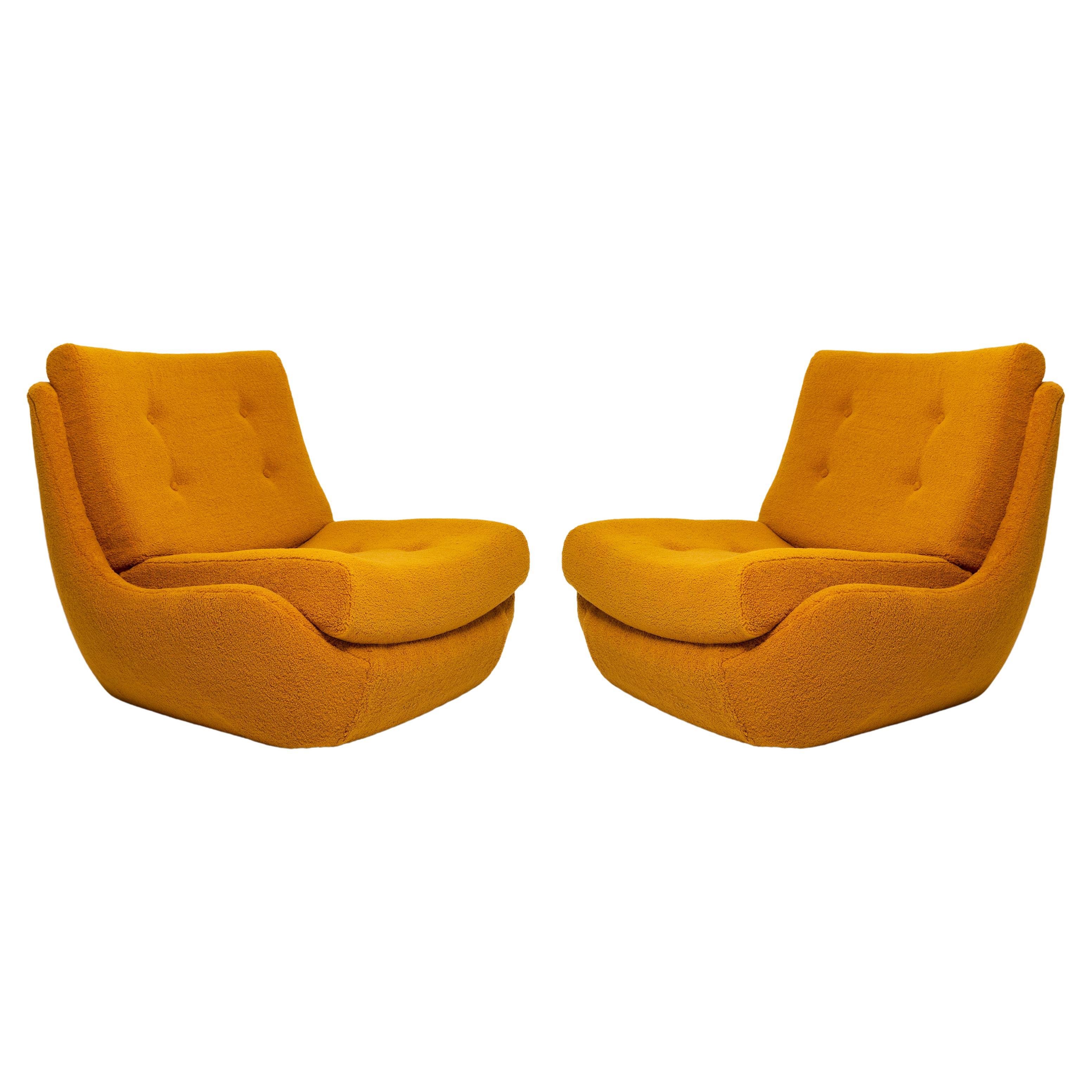Pair of Mid Century Vintage Ochre Yellow Boucle Atlantis Big Armchairs, 1960s For Sale