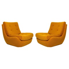 Paire de grands fauteuils Atlantis vintage du milieu du siècle dernier, jaune ocre bouclé, années 1960